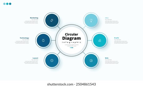 Modern minimalist elegant clean circular steps editable infographic design template vector