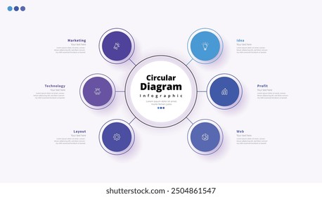 Modern minimalist elegant clean circular steps editable infographic design template vector
