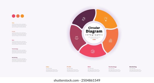 Modern minimalist elegant clean circular steps editable infographic design template vector