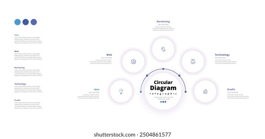 Modern minimalist elegant clean circular steps editable infographic design template vector