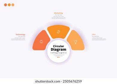 Modern minimalist elegant clean circular 3 steps editable diagram infographic design template vector