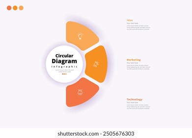 Modern minimalist elegant clean circular 3 steps editable diagram infographic design template vector