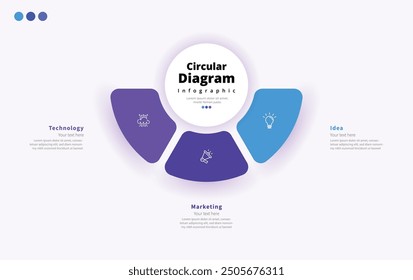 Moderne minimalistische elegante saubere kreisförmige 3 Schritte editierbare Diagramm Infografik Design Vorlage Vektor