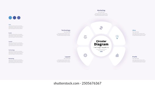 Moderno minimalista elegante limpio circular 3 pasos editable diagrama infografía diseño Plantilla Vector