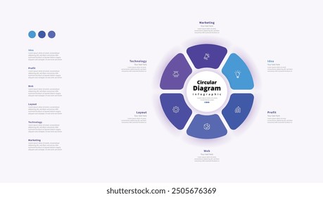 Modern minimalist elegant clean circular 3 steps editable diagram infographic design template vector