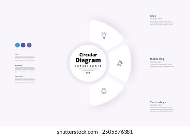 Moderno minimalista elegante limpio circular 3 pasos editable diagrama infografía diseño Plantilla Vector
