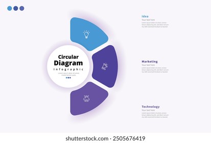 Modern minimalist elegant clean circular 3 steps editable diagram infographic design template vector