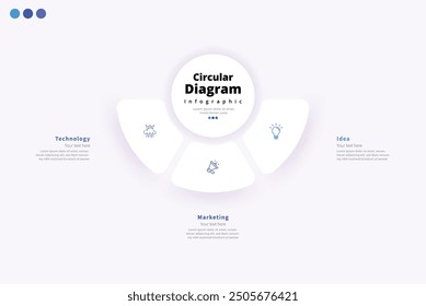 Modern minimalist elegant clean circular 3 steps editable diagram infographic design template vector