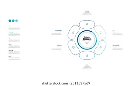 Moderno minimalista elegante limpio circular 6 pasos editable diagrama blanco infografía diseño Plantilla Vector	