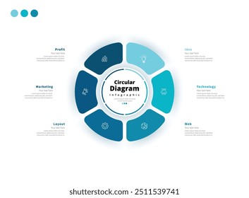 Moderne minimalistische elegante saubere kreisförmige 6 Schritte editierbare Diagramm Infografik Design Vorlage Vektor