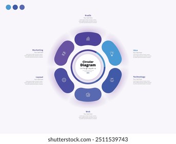 Modern minimalist elegant clean circular 6 steps editable diagram infographic design template vector