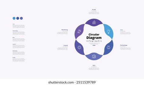 Moderno minimalista elegante limpio circular 6 pasos editable diagrama infografía diseño Plantilla Vector