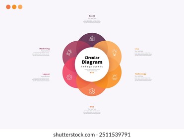 Moderno minimalista elegante limpio circular 6 pasos editable diagrama infografía diseño Plantilla Vector