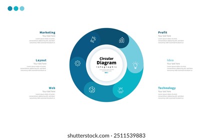 Modern minimalist elegant clean circular 6 steps editable diagram infographic design template vector