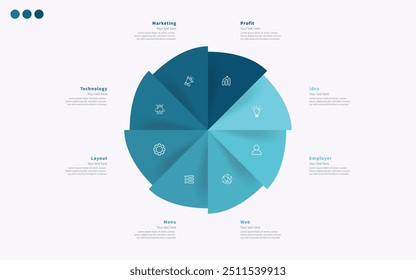 Modern minimalist elegant clean circular 6 steps editable diagram infographic design template vector