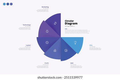 Moderno minimalista elegante limpo circular 6 passos diagrama editável infográfico modelo vetor