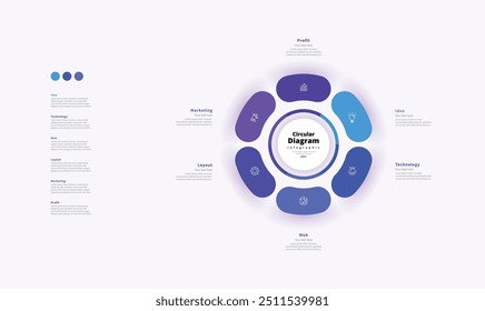 Modern minimalist elegant clean circular 6 steps editable diagram infographic design template vector