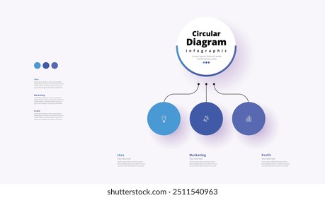 Modern minimalist elegant clean circular 3 steps editable diagram infographic design template vector