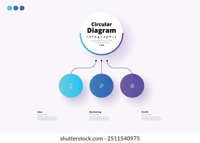 Moderne minimalistische elegante saubere kreisförmige 3 Schritte editierbare Diagramm Infografik Design Vorlage Vektor