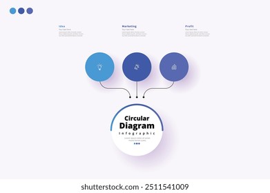 Modern minimalist elegant clean circular 3 steps editable diagram infographic design template vector