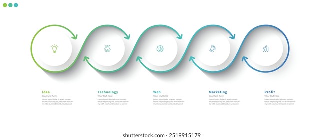 Modern minimalist elegant clean circular 5 steps editable infographic design template vector