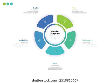 Moderno minimalista elegante limpio circular 5 pasos editable diagrama infografía diseño Plantilla Vector