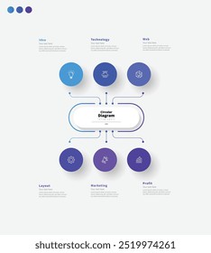 Modern minimalist elegant clean circular 6 steps editable diagram chart infographic design template vector