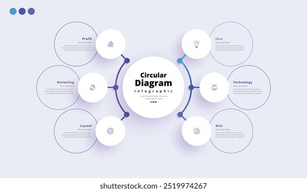 Modern minimalist elegant clean circular 6 steps editable diagram chart infographic design template vector