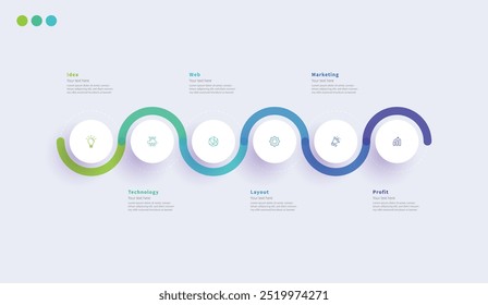 Moderno minimalista elegante limpio circular 6 pasos editable diagrama gráfico infografía diseño Plantilla Vector