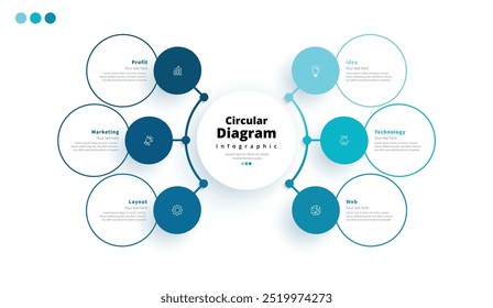 Moderno minimalista elegante limpo circular 6 passos editável diagrama gráfico infográfico design modelo vetor