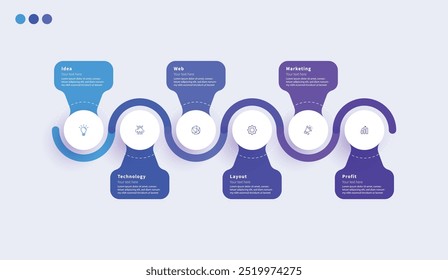 Moderno minimalista elegante limpio circular 6 pasos editable diagrama gráfico infografía diseño Plantilla Vector