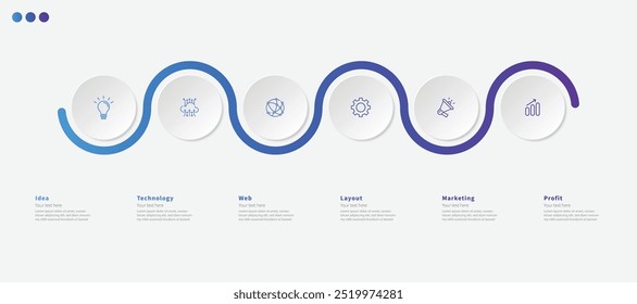 Modern minimalist elegant clean circular 6 steps editable diagram chart infographic design template vector