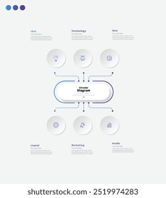 Moderno minimalista elegante limpio circular 6 pasos editable diagrama gráfico infografía diseño Plantilla Vector