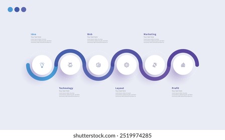 Modern minimalist elegant clean circular 6 steps editable diagram chart infographic design template vector