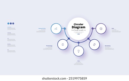 Modern minimalist elegant clean circular 5 steps editable diagram infographic design template vector