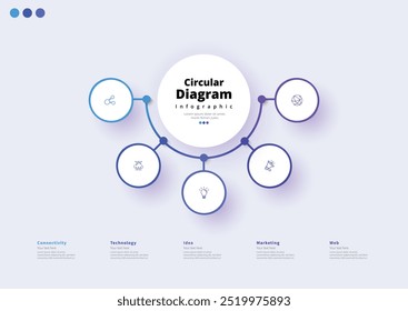 Modern minimalist elegant clean circular 5 steps editable diagram infographic design template vector