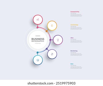 Moderno minimalista elegante limpo circular 5 passos diagrama editável infográfico design modelo vetor