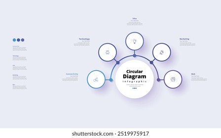 Moderno minimalista elegante limpio circular 5 pasos editable diagrama infografía diseño Plantilla Vector