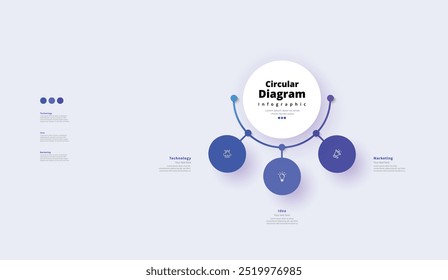 Moderno minimalista elegante limpio circular 3 pasos editable diagrama infografía diseño Plantilla Vector
