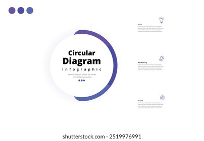 Moderno minimalista elegante limpio circular 3 pasos editable diagrama infografía diseño Plantilla Vector