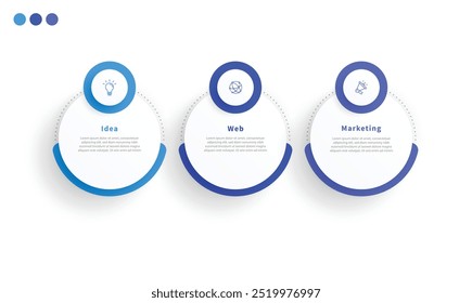 Moderno minimalista elegante limpio circular 3 pasos editable diagrama infografía diseño Plantilla Vector