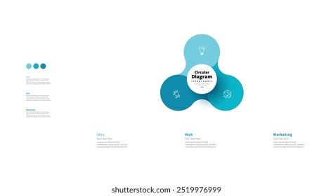 Moderno minimalista elegante limpo circular 3 passos diagrama editável infográfico vetor modelo de design