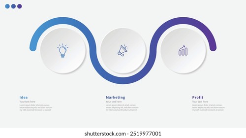 Modern minimalist elegant clean circular 3 steps editable diagram infographic design template vector