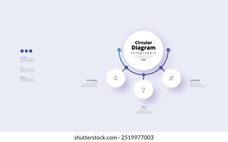 Modern minimalist elegant clean circular 3 steps editable diagram infographic design template vector