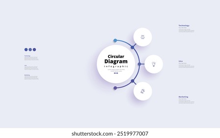 Moderno minimalista elegante limpio circular 3 pasos editable diagrama infografía diseño Plantilla Vector