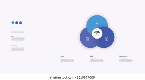 Modern minimalist elegant clean circular 3 steps editable diagram infographic design template vector
