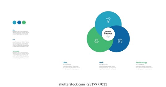 Moderno minimalista elegante limpio circular 3 pasos editable diagrama infografía diseño Plantilla Vector