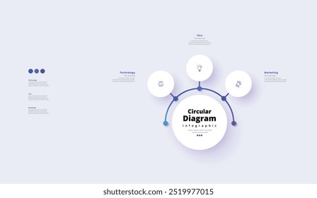 Modern minimalist elegant clean circular 3 steps editable diagram infographic design template vector