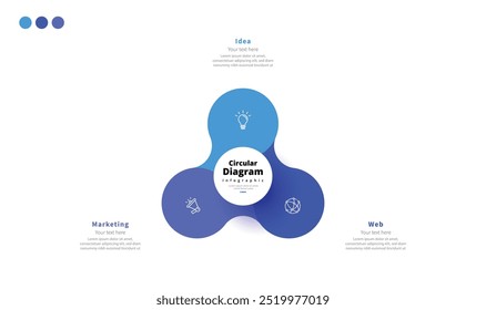 Moderno minimalista elegante limpio circular 3 pasos editable diagrama infografía diseño Plantilla Vector