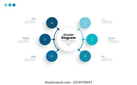 Moderno minimalista elegante limpio circular 6 pasos editable diagrama infografía diseño Plantilla Vector